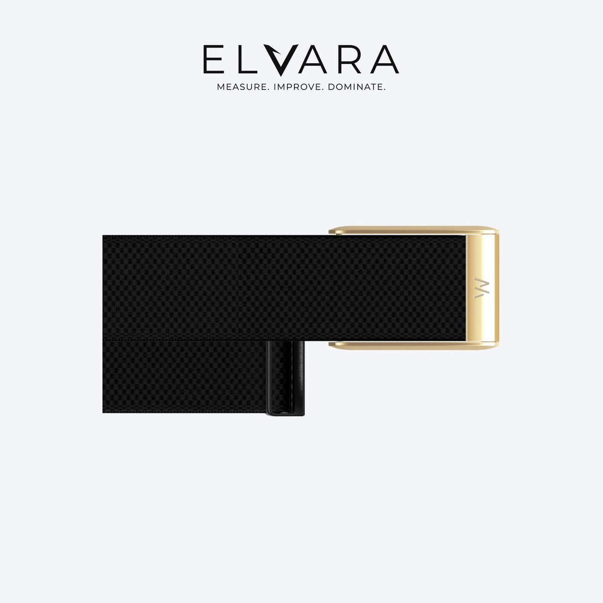 WHOOP 5.0 SuperKnit Luxe Band | Obsidian With Gold — flat view, band only, sensor not included — ELVARA