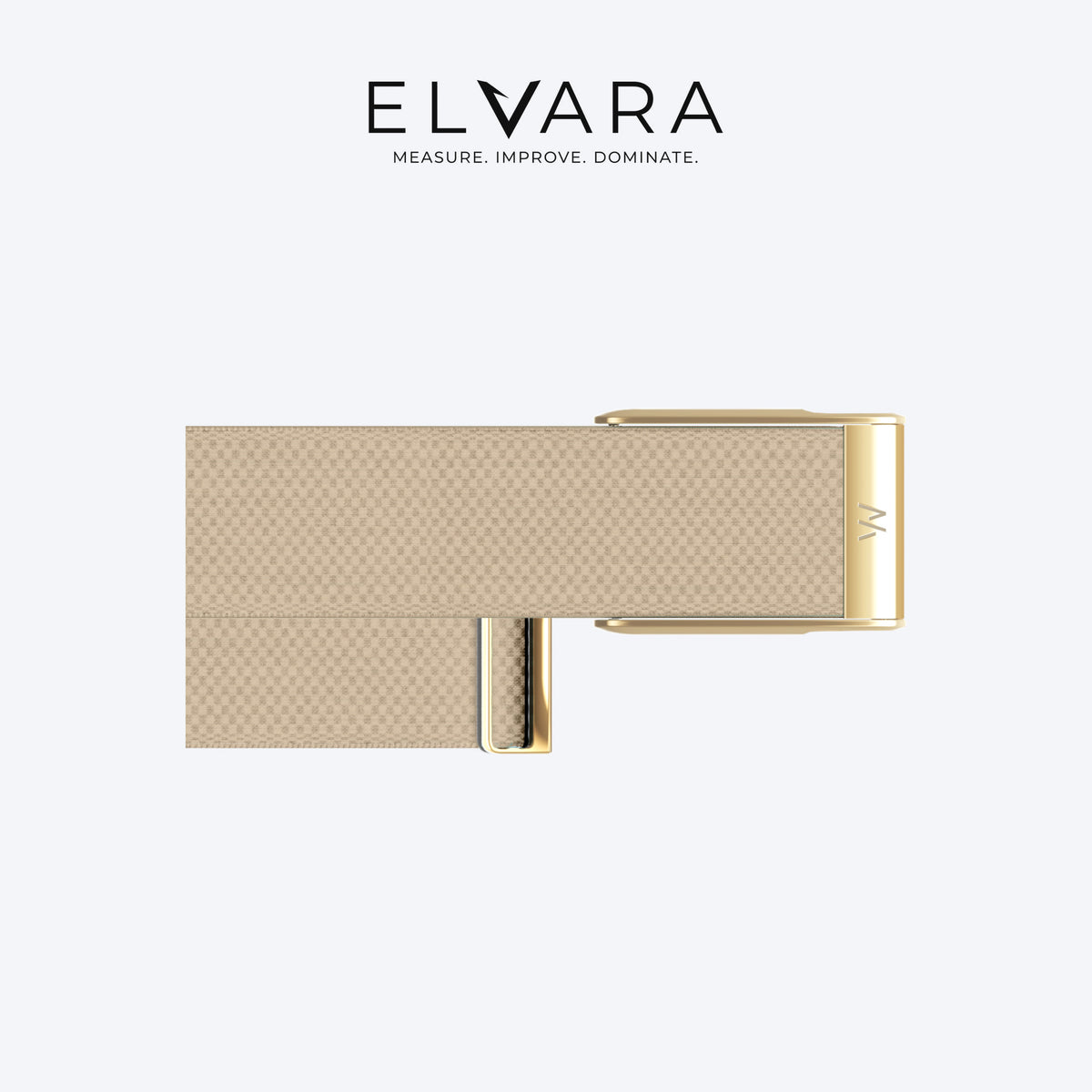 WHOOP MG SuperKnit Luxe Band | Dune With Gold — flat view, band only, sensor not included — ELVARA