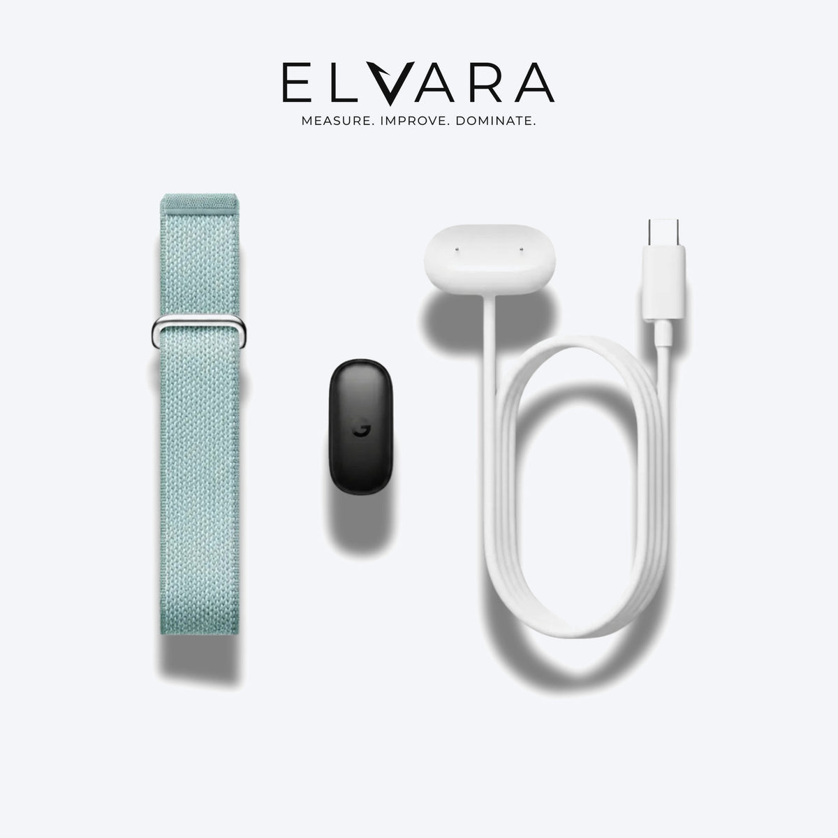 Google Fitbit Air | Fog — what's in the box: strap, tracker module and USB-C charging cable — ELVARA
