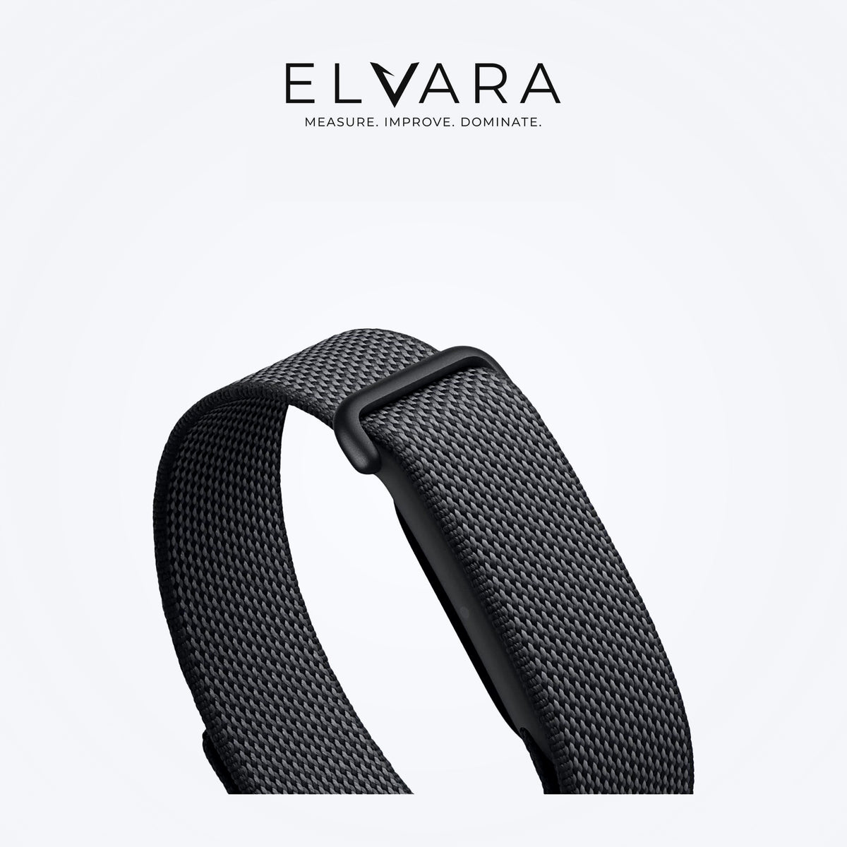 Google Fitbit Air | Obsidian — woven strap and clasp, angled view — ELVARA