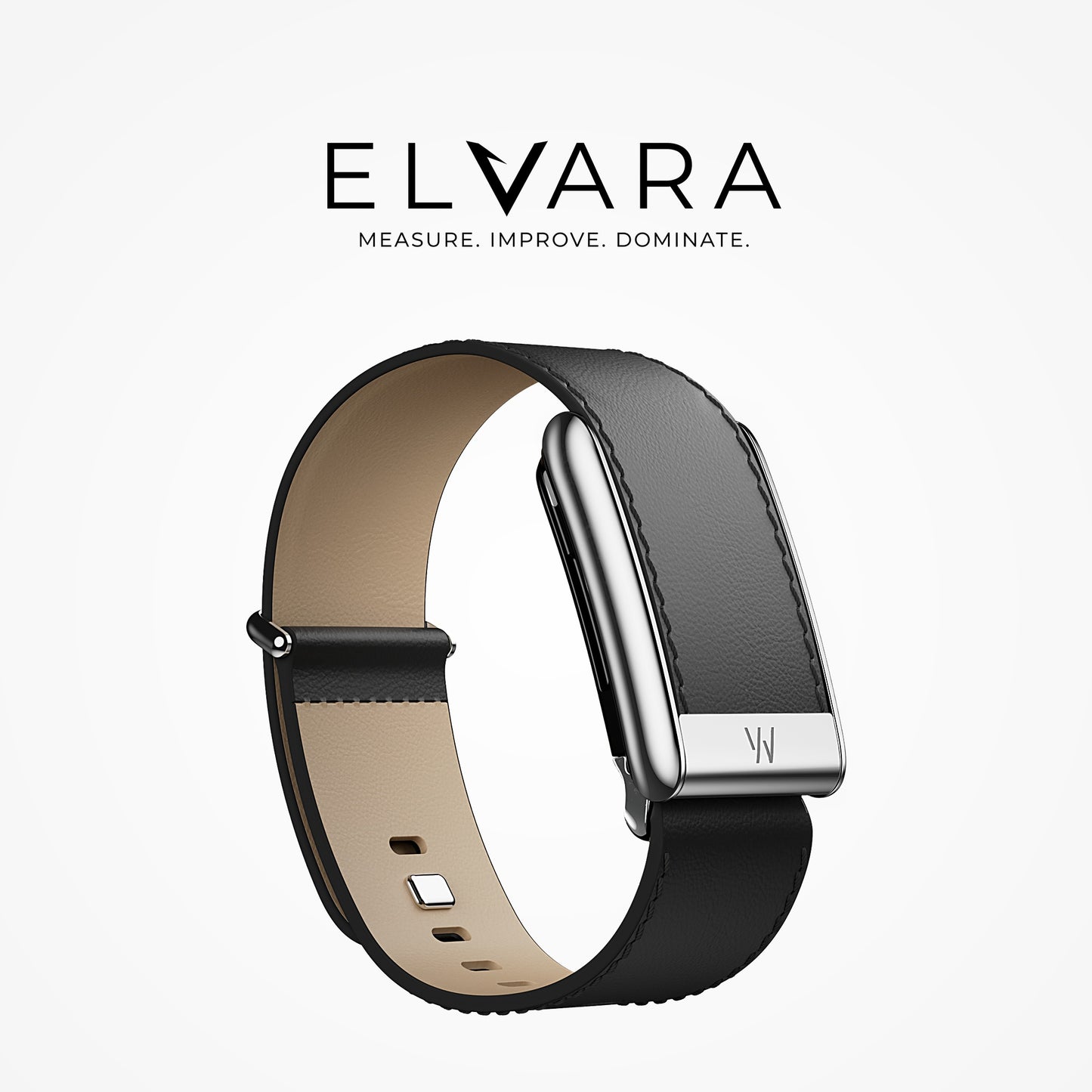 WHOOP 5.0 LeatherLuxe Straight Band | Black/Cream With Titanium