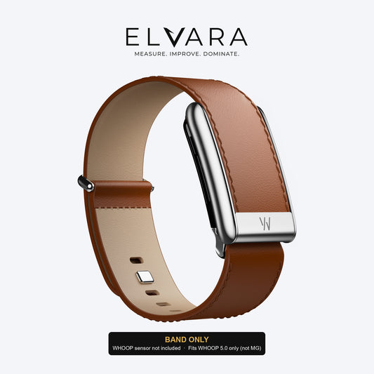 WHOOP 5.0 LeatherLuxe Straight Band | Chestnut/Cream With Titanium — band only, sensor not included — ELVARA