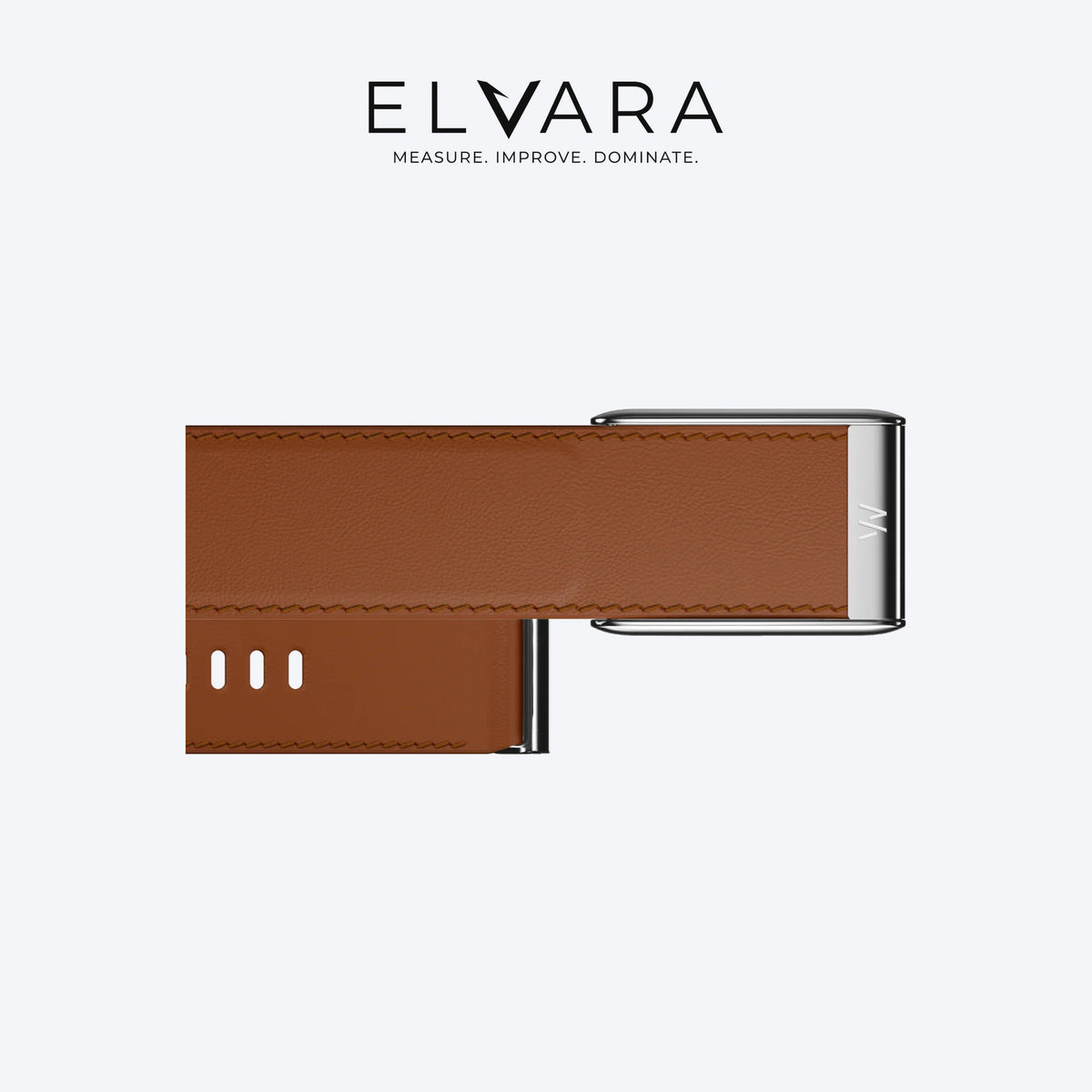 WHOOP 5.0 LeatherLuxe Straight Band | Chestnut/Cream With Titanium — flat view, band only, sensor not included — ELVARA