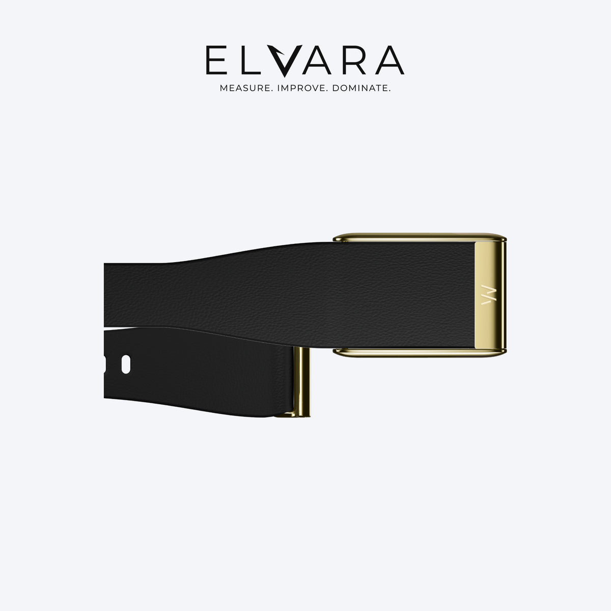 WHOOP 5.0 LeatherLuxe Tapered Band | Black With Gold — flat view, band only, sensor not included — ELVARA