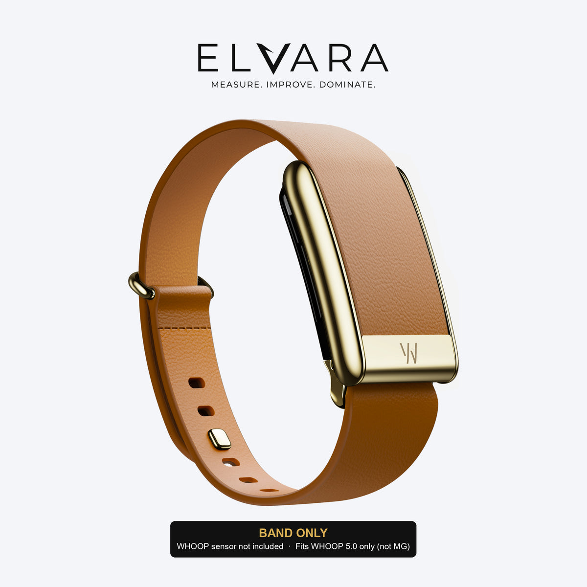 WHOOP 5.0 LeatherLuxe Tapered Band | Camel With Gold — band only, sensor not included — ELVARA