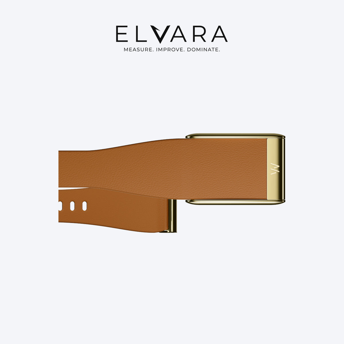 WHOOP 5.0 LeatherLuxe Tapered Band | Camel With Gold — flat view, band only, sensor not included — ELVARA