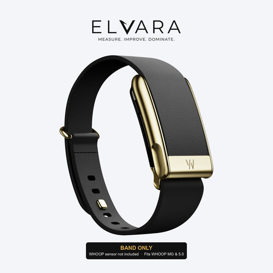 WHOOP MG LeatherLuxe Tapered Band | Black With Gold — band only, sensor not included — ELVARA
