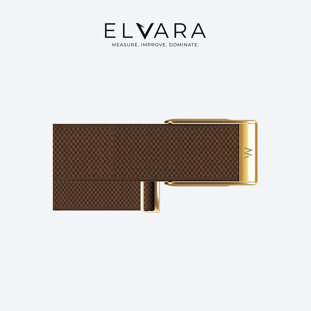 WHOOP MG SuperKnit Luxe Band | Coffee with Gold — flat view, band only, sensor not included — ELVARA