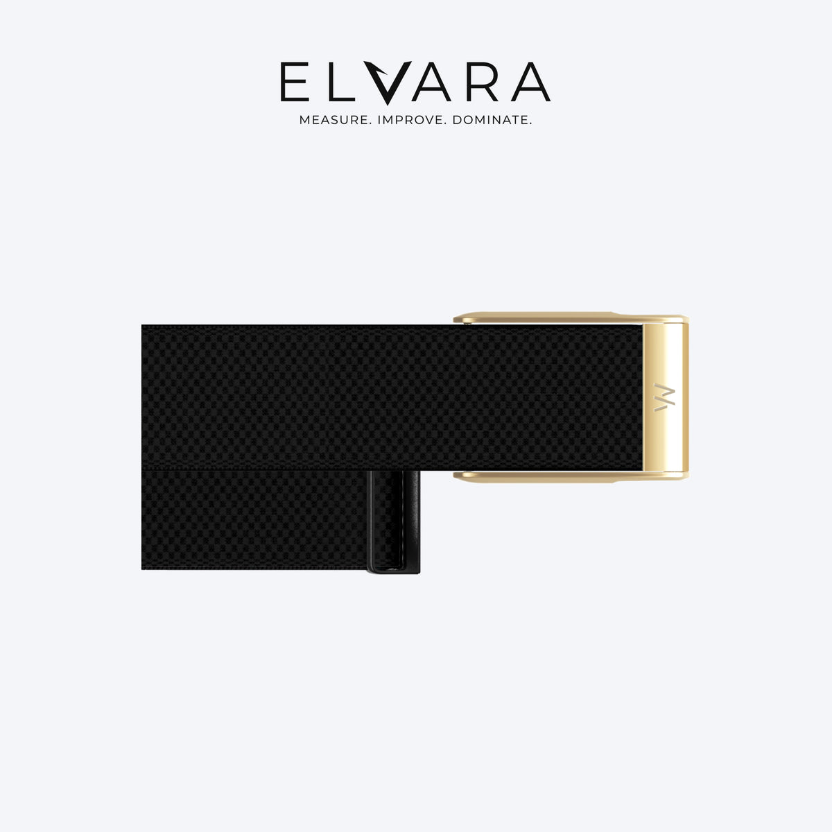 WHOOP MG SuperKnit Luxe Band | Obsidian With Gold — flat view, band only, sensor not included — ELVARA
